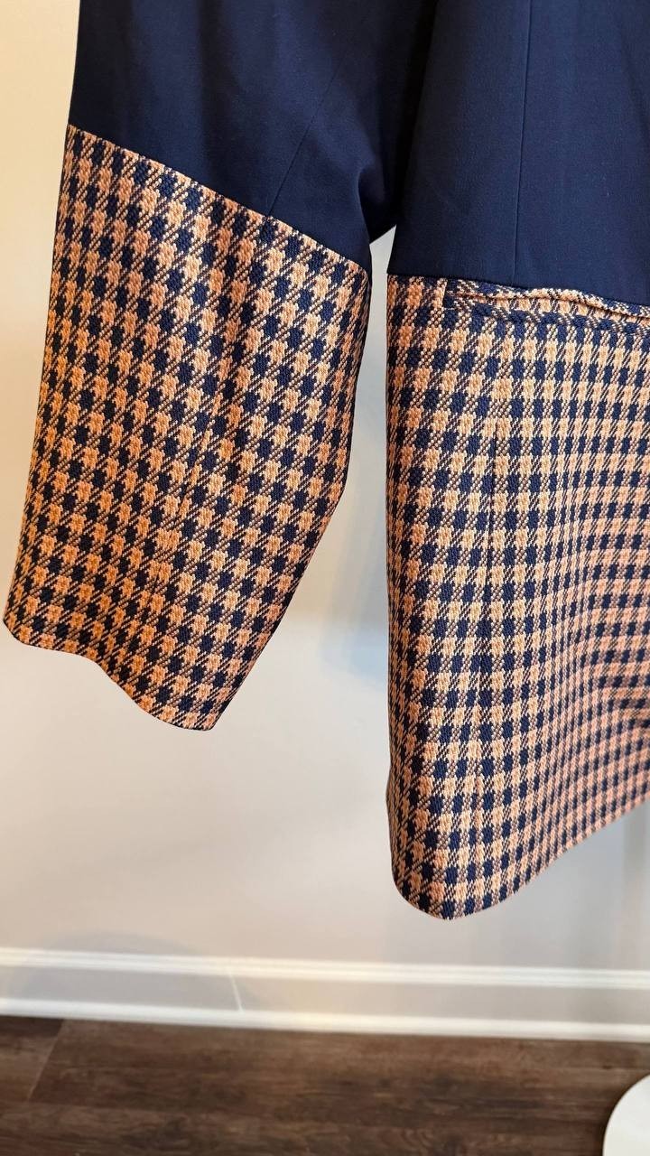 Tahari ASL Women’s Petite Houndstooth Color Block Jacket Navy 24W $159 NWOT