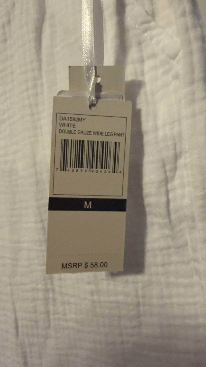 Dash Women’s Double Gauze Cotton Pants White M NWT $58
