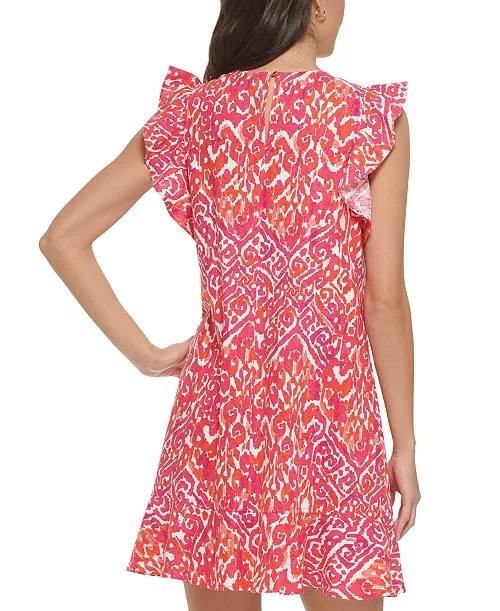 Tommy Hilfiger Printed Ruffle-Trim Sleeveless Shift Dress Red Size 4 NWOT