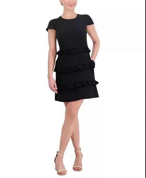 Eliza J Women’s Ruffle‑Tiered A‑Line Dress Black 10 NWT $118