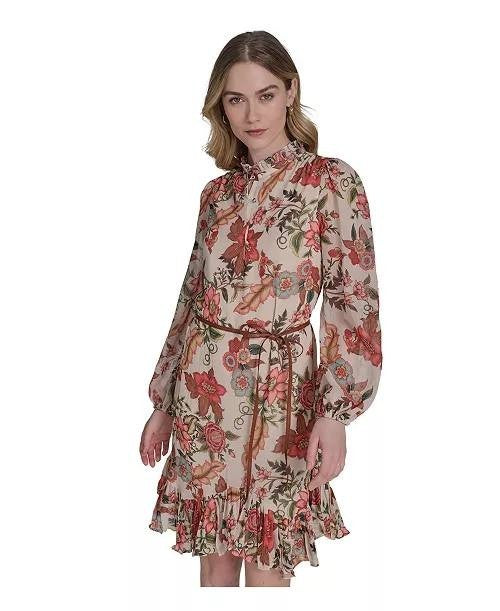 Vince Camuto Chiffon Printed Dress Multicolor 4 $148 NWT