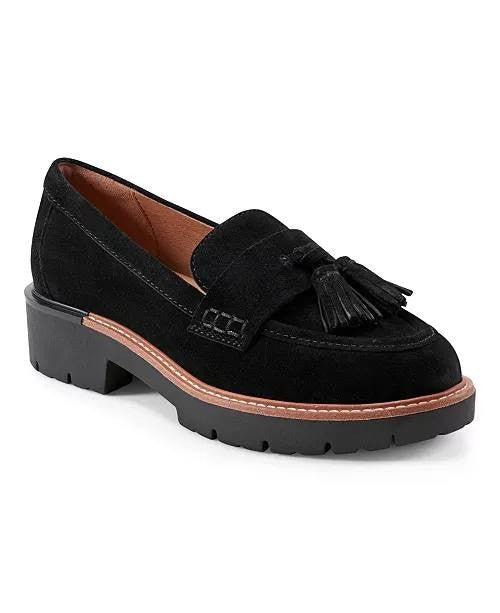 Earth Zimm Tassel Lug Loafers – Black Suede – Size 7.5M – New in Box