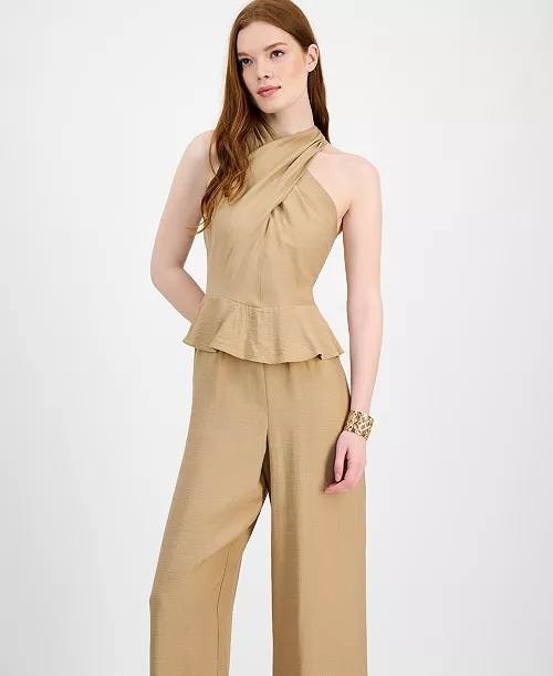 Tommy Hilfiger Peplum Halter Jumpsuit Size 4 Tannin NWT $129