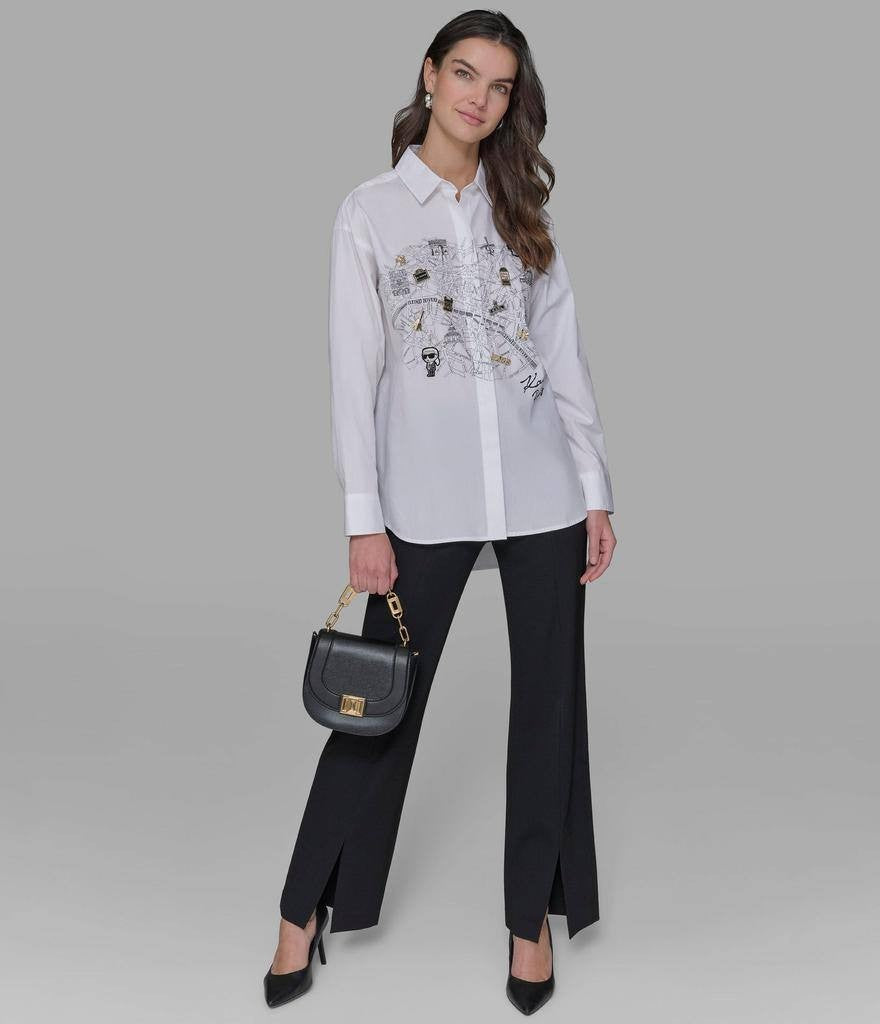 Karl Lagerfeld Paris Whimsy White Poplin Shirt White S NWOT Damaged $119
