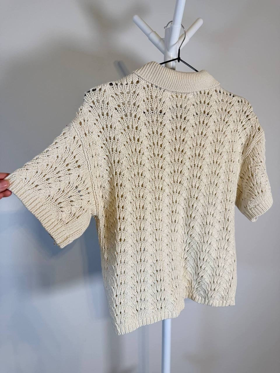 Lucky Brand Short Sleeve Cropped Button‑Up Sweater – Size XS – NWT
