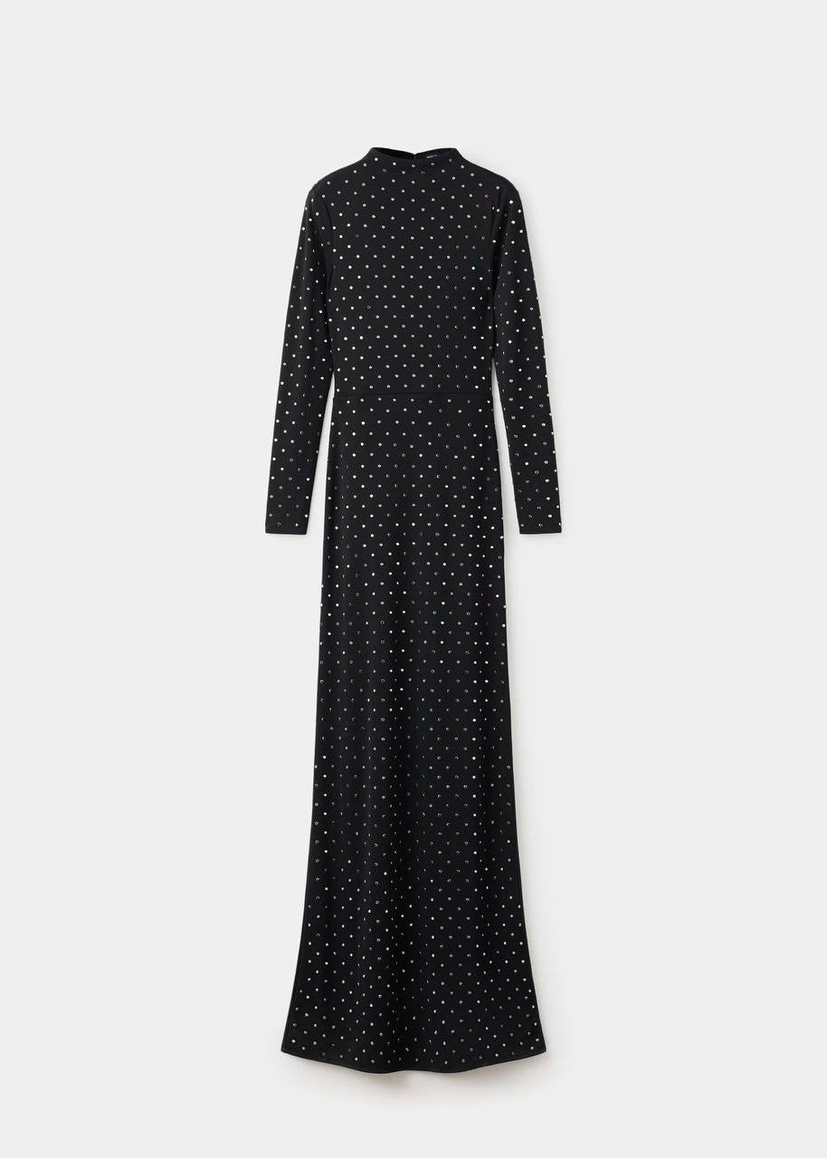 Mango Crystal Open-Back High-Collar Maxi Dress Black 6 NWOT $430