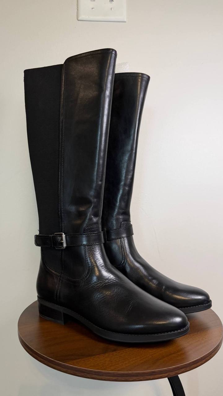 Sam Edelman Perin Boots 9M Black Leather Tall Round Toe Zip New In Box msrp$225