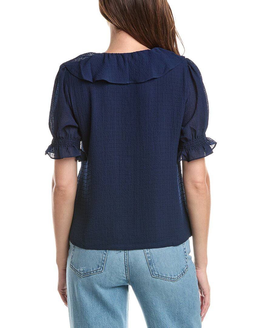 CeCe Ruffle Bubble Crepe Top L Classic Navy NWT $79