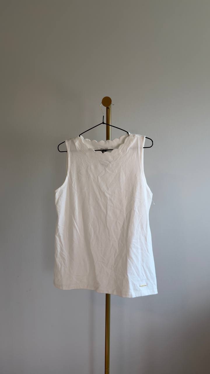 Anne Klein Coastal Knit Scallop Neck T‑Shirt White S NWOT $49