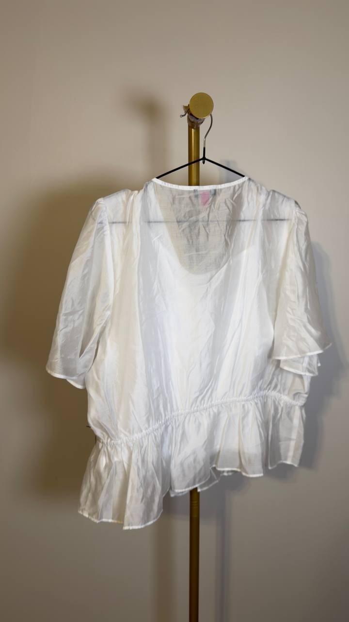 Vince Camuto V-neck Double Ruffle Peplum Flutter Sleeve Top White XL NWT $99