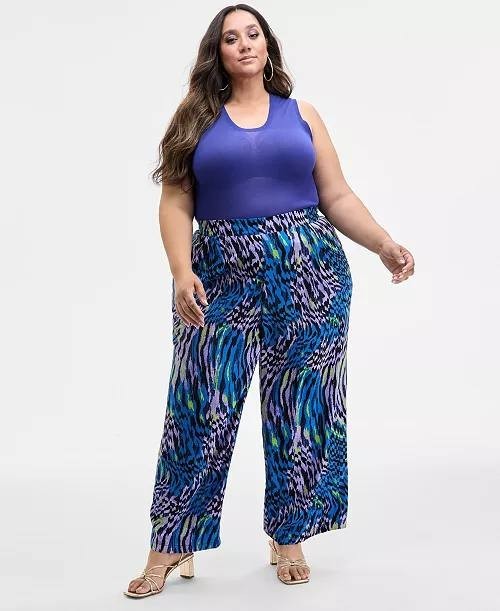 Nina Parker Trendy Plus Size Printed Wide‑Leg Pants Abstract Animal 2X NWT $79