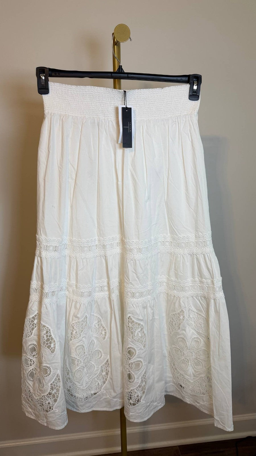 T Tahari Women’s Embroidered Maxi Skirt White Cotton $118 NWT