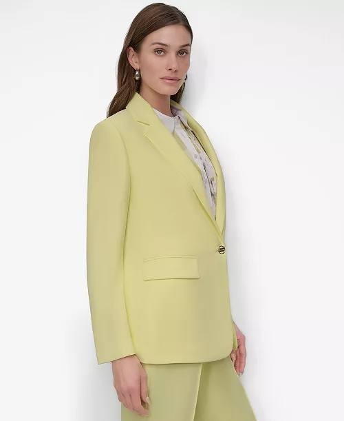 DKNY Women’s Notch Collar One Button Long Sleeve Jacket Yellow Size 14 NWOT $169