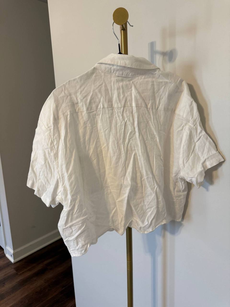 DKNY JEANS Linen‑Blend Relaxed Shirt Ivory Size S NWT Classic Button MSRP$79