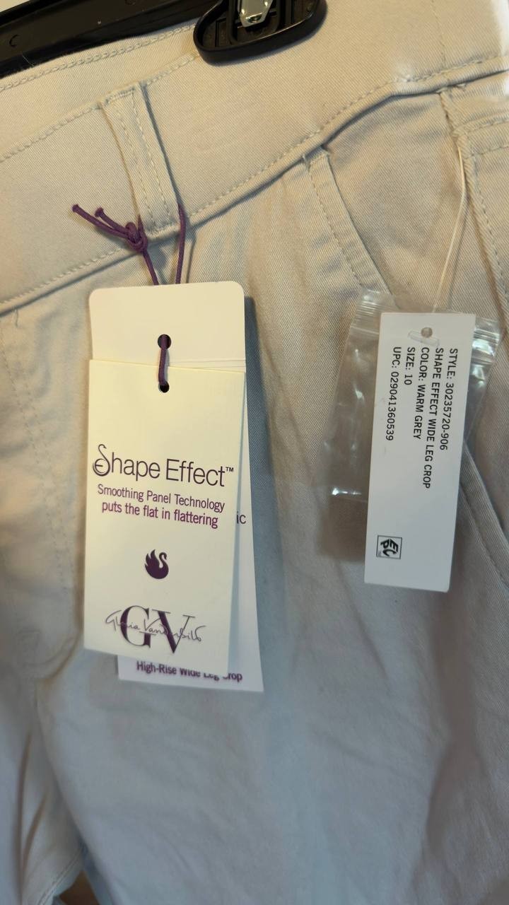 Gloria Vanderbilt Shape‑Effect Wide‑Leg Cropped Pull‑On Jeans Warm Grey 14 NWT
