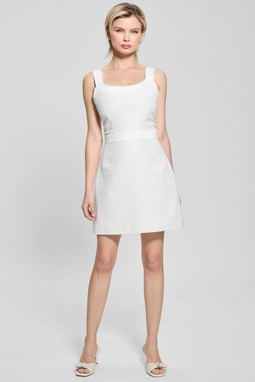 Guess Elsie Tweed and Denim Dress White Tweed Combo Size XL NWT $168