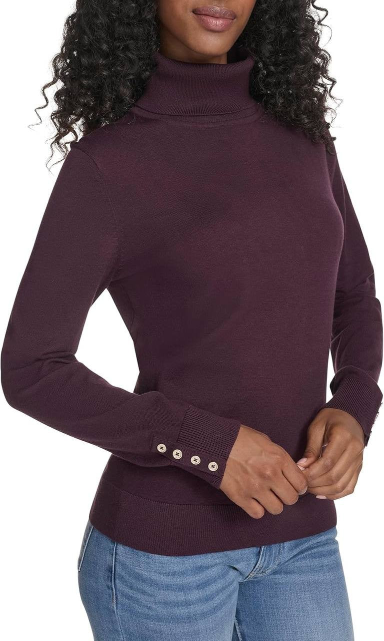 Tommy Hilfiger Women’s Cotton Turtleneck Long Sleeve Aubergine S NWT $69.50