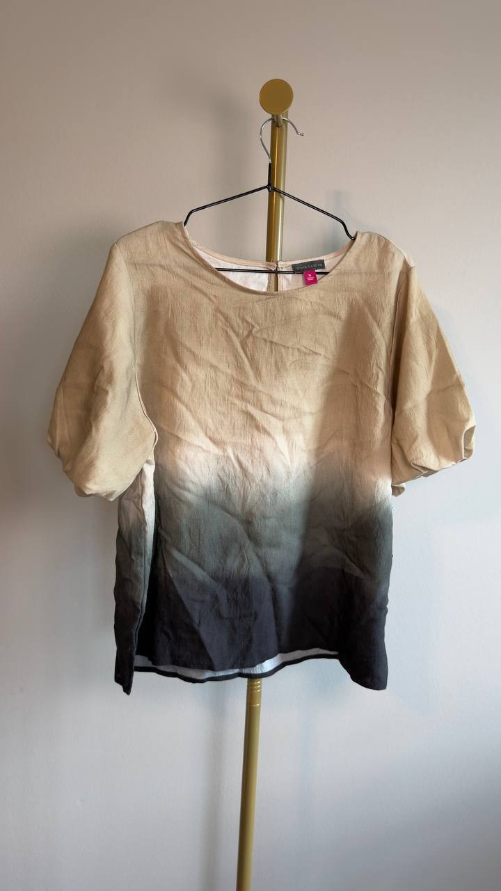 Vince Camuto Puff‑Sleeve Crewneck Top XL Natural Sand NWT $89