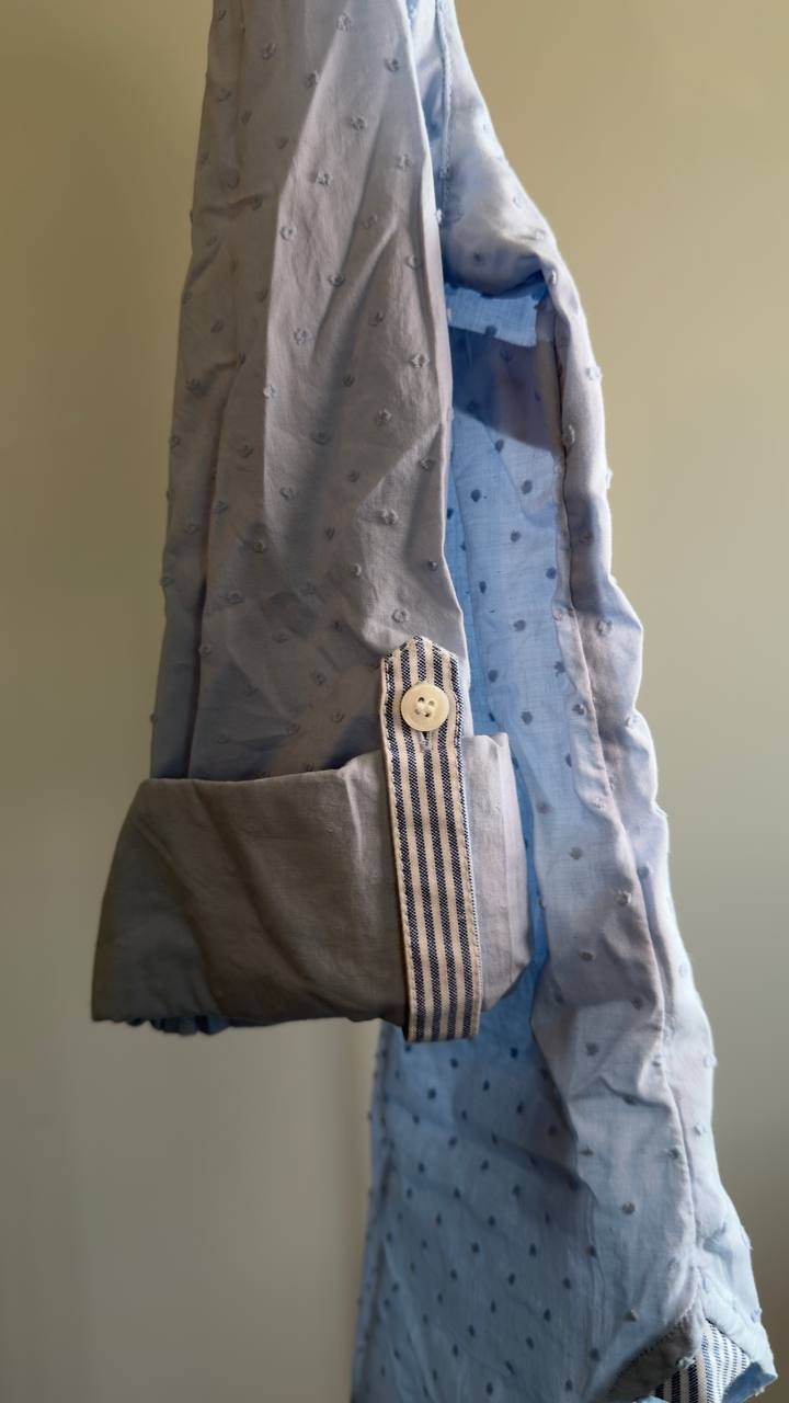 Tommy Hilfiger Women’s Clip Dot Roll‑Tab Collared Shirt Light Blue L NWT $74.50