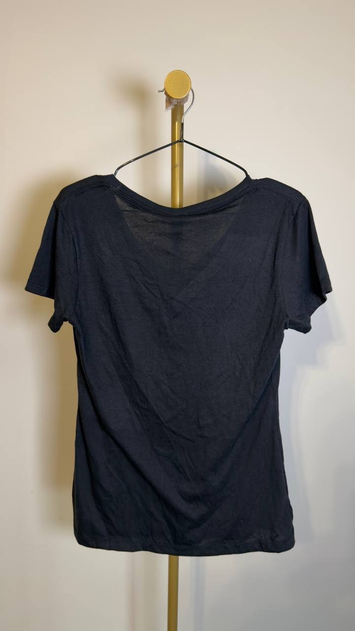 LA Pop Art Women’s Fireworks American Flag V‑Neck T‑Shirt Black L NWT $25