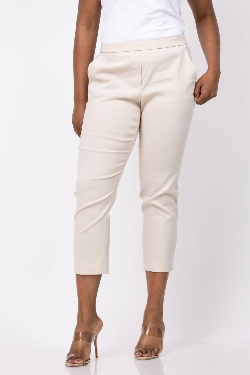 Theory Treeca Pull-On Linen Blend Pants - Slim Straight, Straw, Size 10