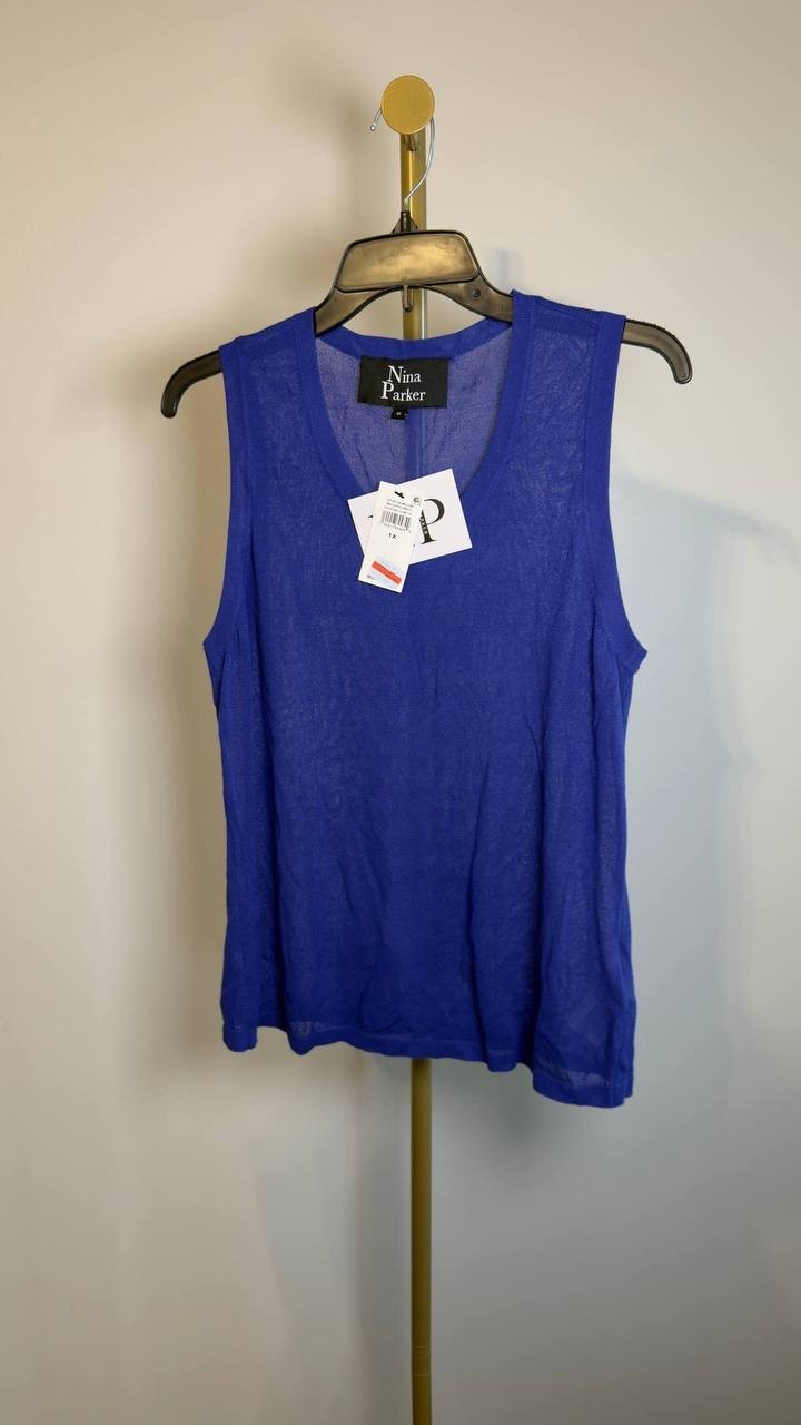Nina Parker Trendy Plus Size Knit Sweater Tank Top Winter Oat Blue 1X NWT $39