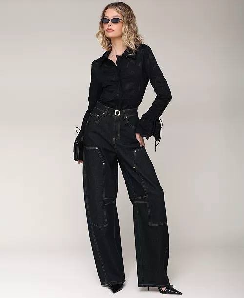Avec Les Filles Button‑Front Flared‑Sleeve Lace Shirt – Size L – NWT – $109