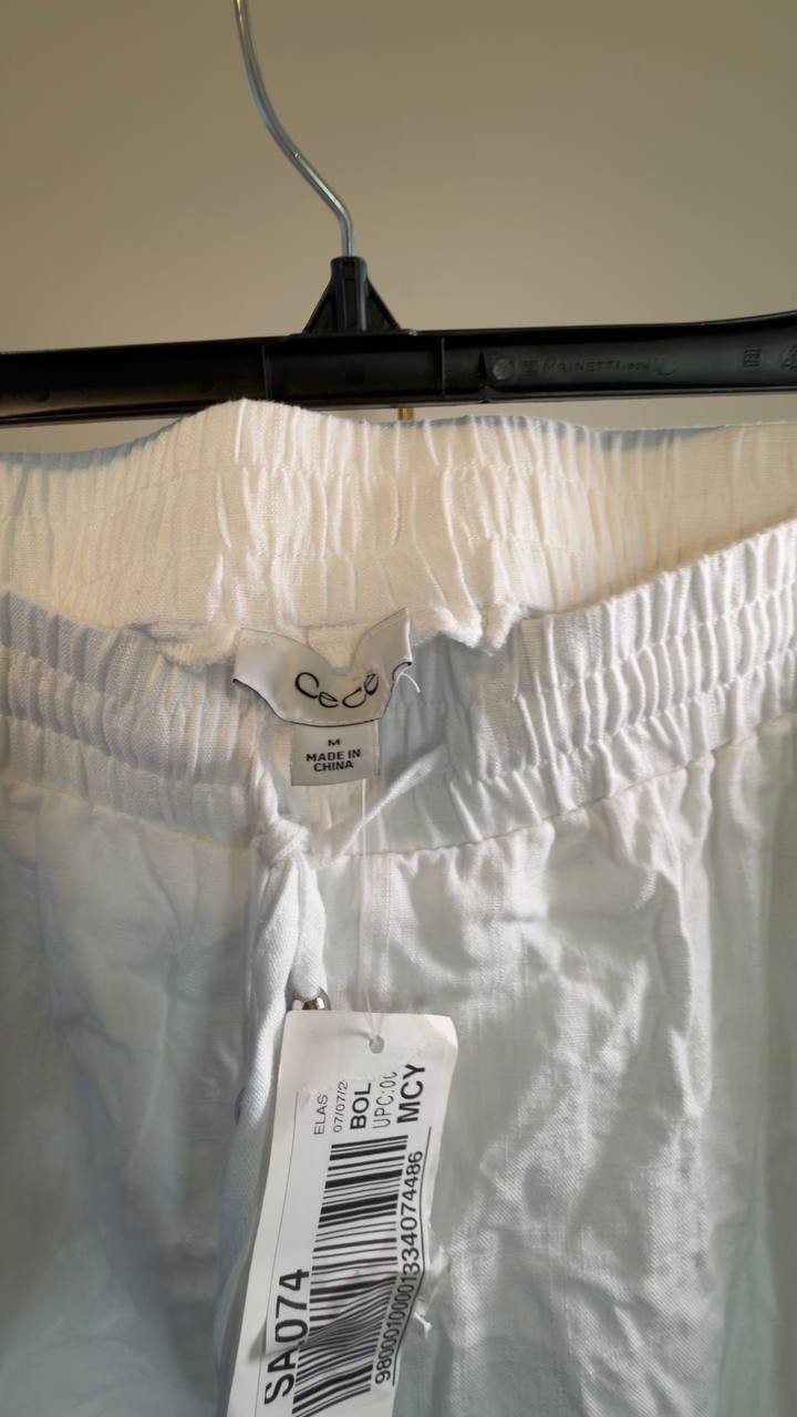 CeCe Drawstring Linen Blend Pants Ultra White M NWT $89