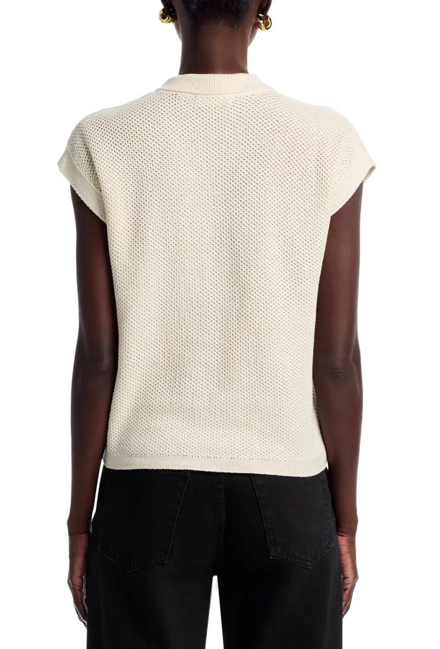 Majestic Filatures Knit Cap‑Sleeve Polo Top 4 Milk NWT $230