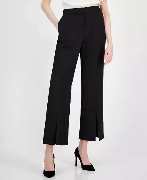 T Tahari Solid Split‑Hem Wide‑Leg Pants Black 12 NWT $88