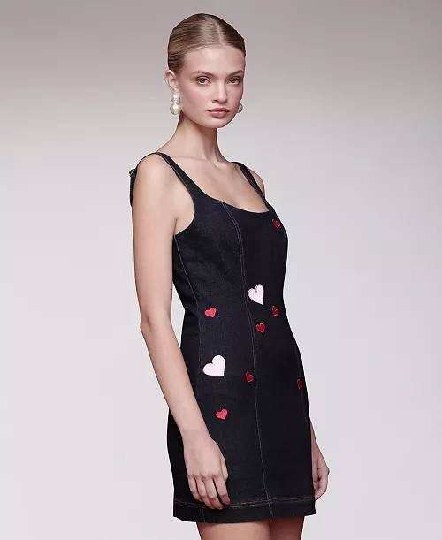 Avec Les Filles Heart Patch Applique Mini Dress Rinse Wash 8 NWT $138