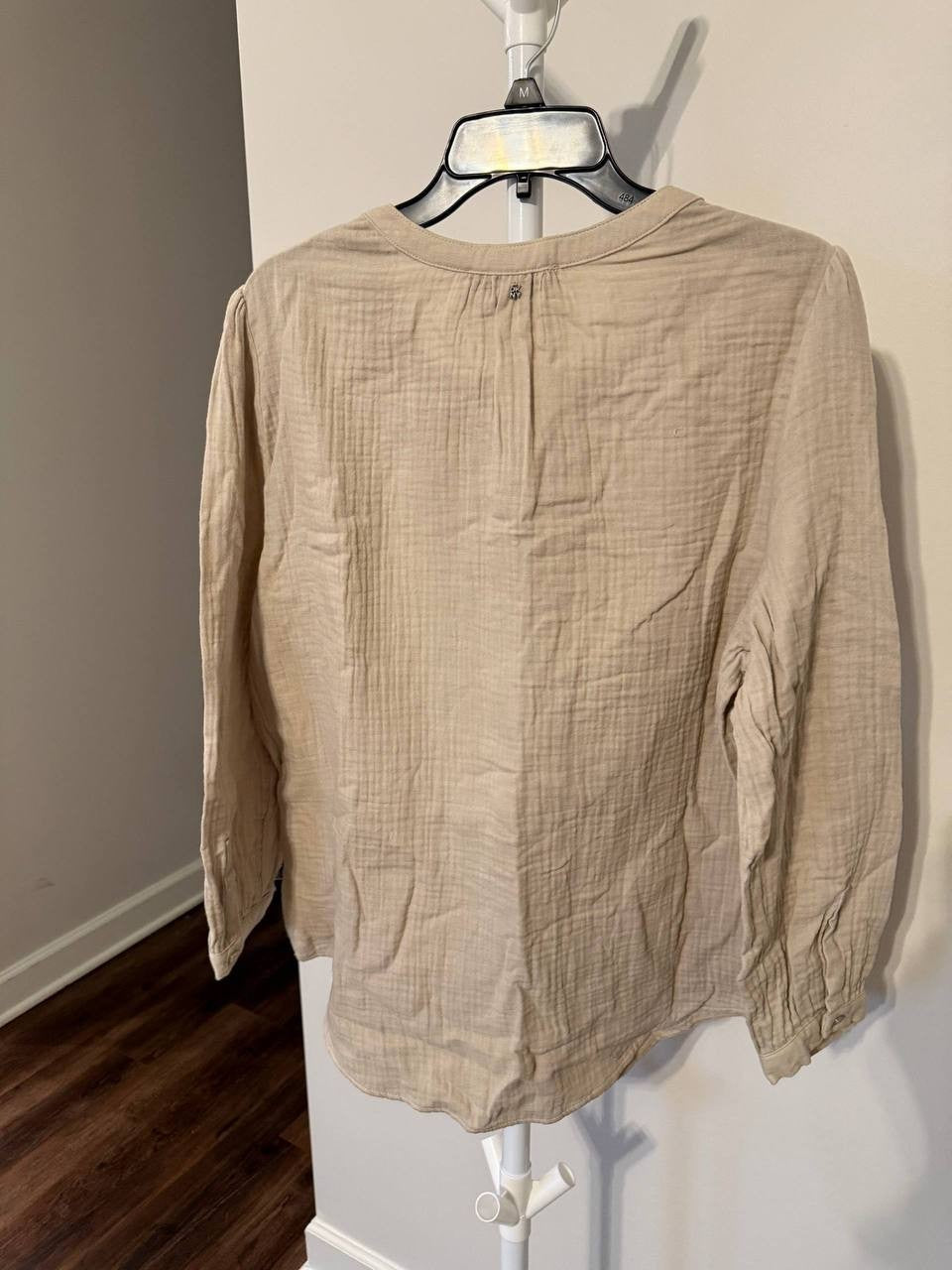 DKNY Jeans Textured Button‑Front Long‑Sleeve Top – Beige – Size XL – NWT – $59