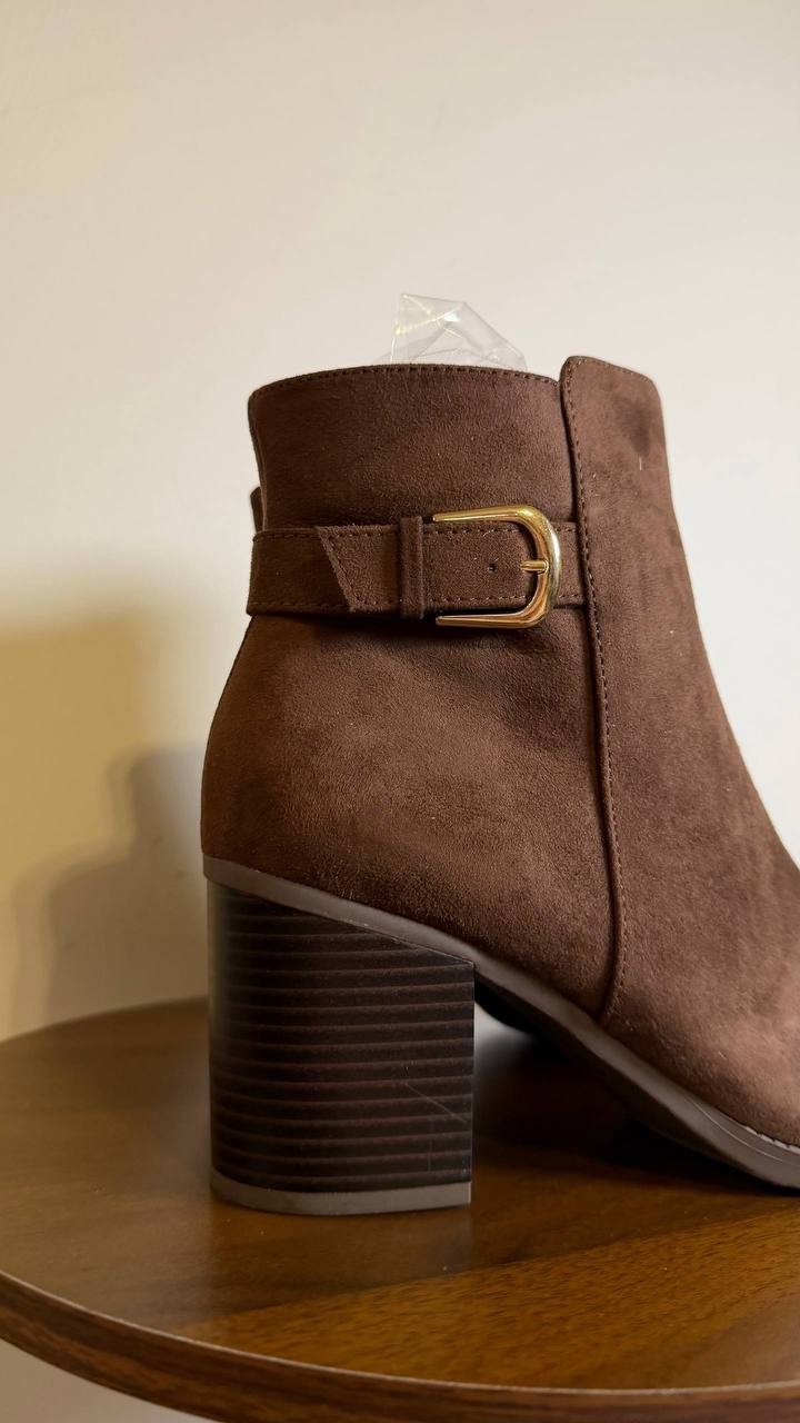 Style & Co Harlemm Booties 10M Brown Microfiber  Block  Buckle Zip NIB msrp$70