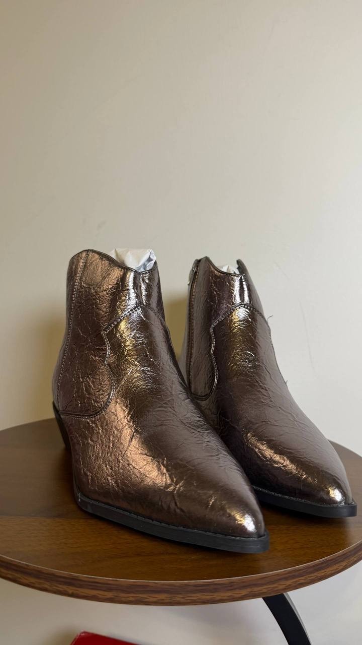Journee Taliah Western Booties 8.5W Pewter Faux Leather Pointed Toe NIB msrp$100