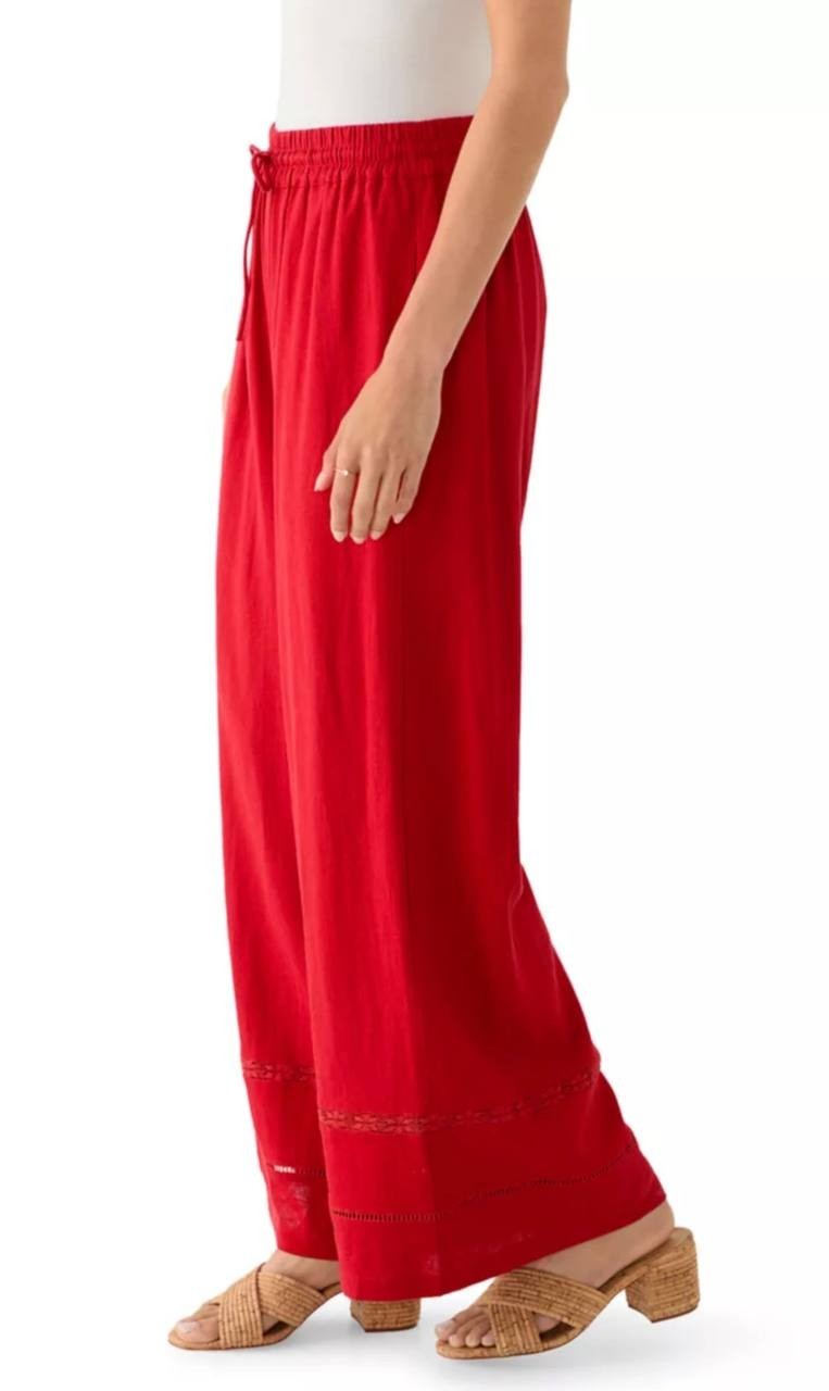 Lucky Brand Wide Leg Pull On Linen-Like Pants Emboldened L NWT $129