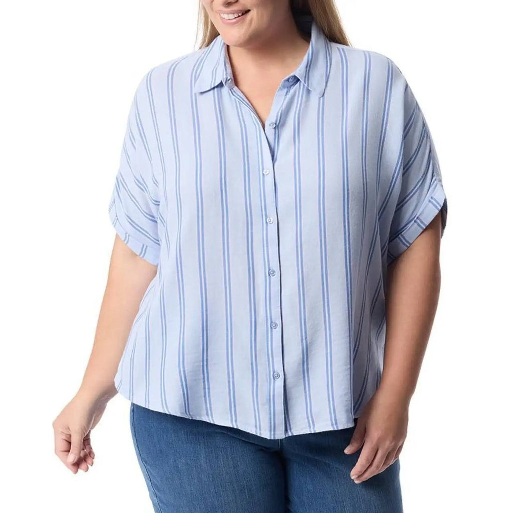 Gloria Vanderbilt Plus Size Short Sleeve Woven Shirt Blue 1X NWT $48