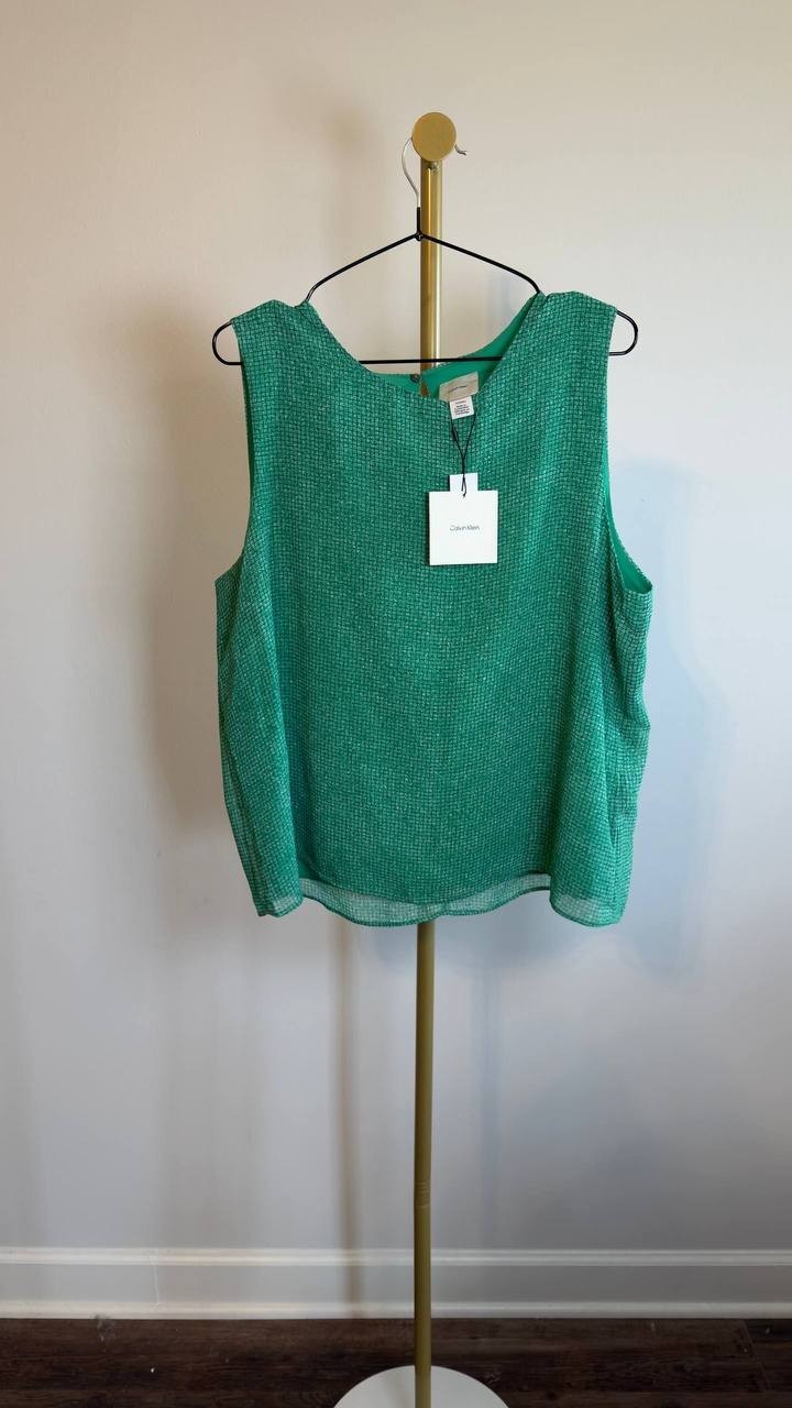 Calvin Klein Printed Chiffon Sleeveless Top Green XL NWT $79
