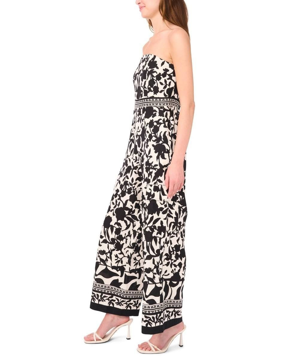 MSK Strapless Smocked Floral Wide‑Leg Jumpsuit Black XL NWT $119