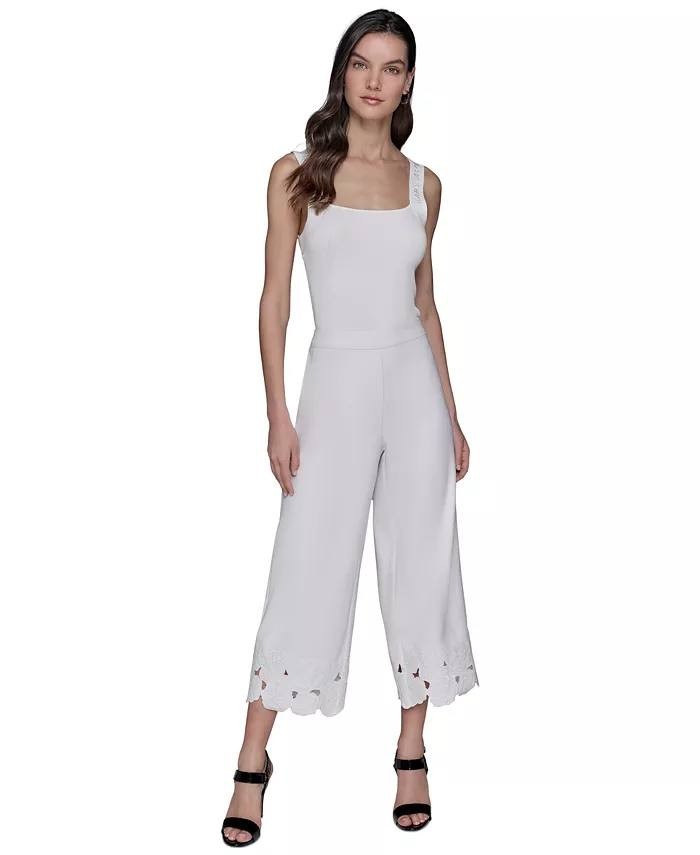 Karl Lagerfeld Paris  Floral-Hem Pull-On Pants Soft White 12 NWOT $229