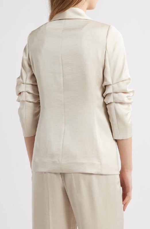 Anne Klein Ruched‑Sleeve Satin Blazer – Light Parchment – Size XL – NWT – $159
