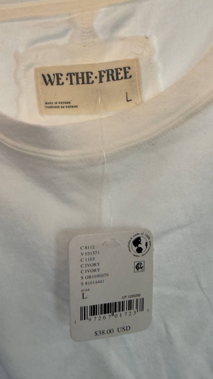 We The Free Oversized 3/4 Sleeve Crew Tee White L NWT $38