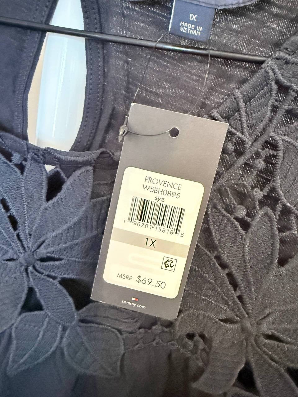 Tommy Hilfiger Lace‑Yoke Long‑Sleeve Blouse – Navy – Size 1X – NWT – $69.50