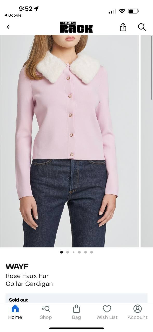 WAYF Rose Pink Faux Fur Collar Cardigan, Button Front, Size S, Long Sleeve