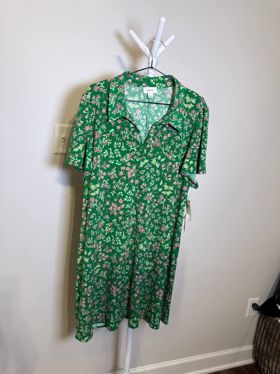 CeCe Short‑Sleeve Printed Knit Polo Dress – Size XL – NWT – $89