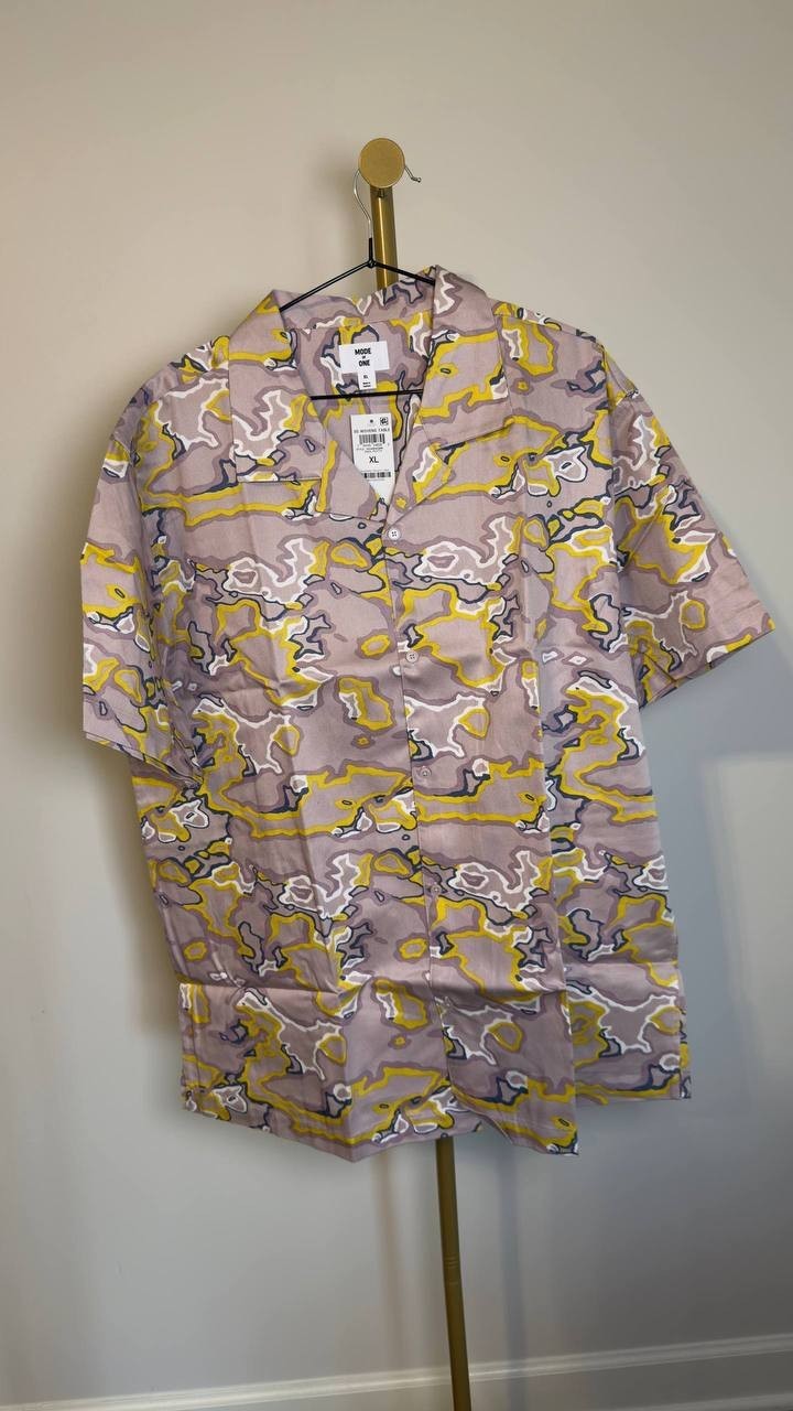 Mode of One Relaxed‑Fit Printed Camp Shirt Cool Putty XL NWT $49.50