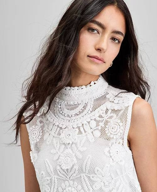 And Now This Cotton Floral-Appliqué Sleeveless Top PM White NWT $49.50