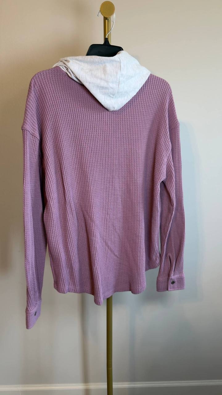 Hippie Rose Juniors' Hooded Waffle Knit Shacket Valerian Combo M NWT $38