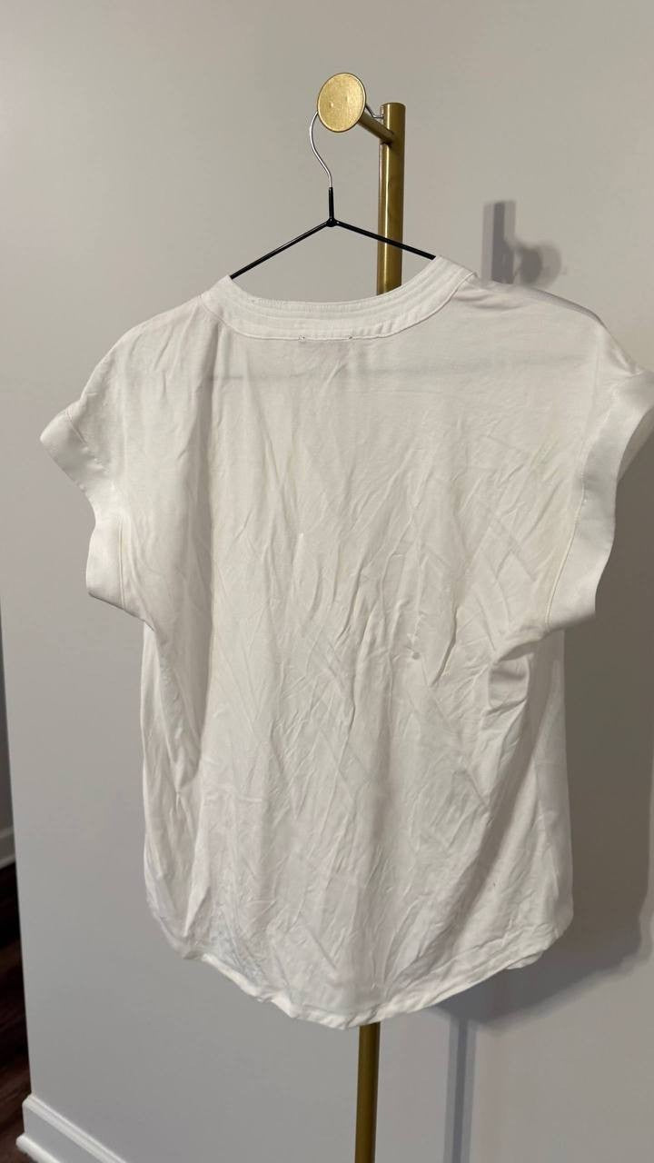 Vince Camuto White Split Neck Short Sleeve Blouse XS Good Condition Stylish Top