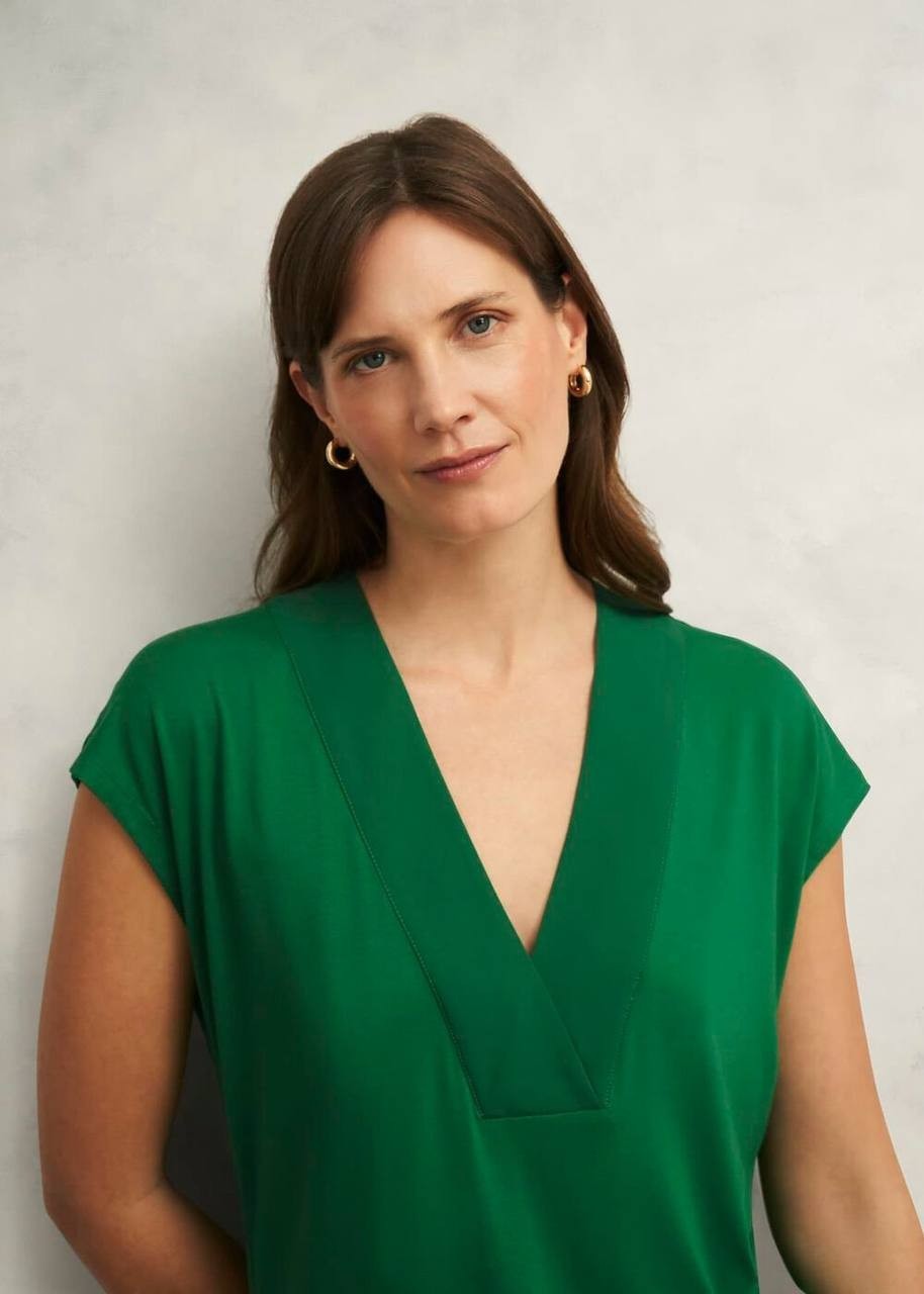 Hobbs Jonie Jersey Top M Green NWT V-Neck Cap Sleeve Blouse New with Tags