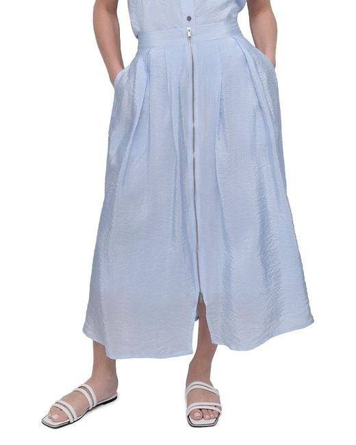 DKNY White Poplin Midi Skirt XL NWT Zip Front A-Line, Minimalist Tailored